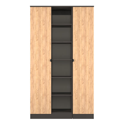 Bora Tall Wardrobe Oak & Dark Grey 3 Doors 6 Shelves 196cm