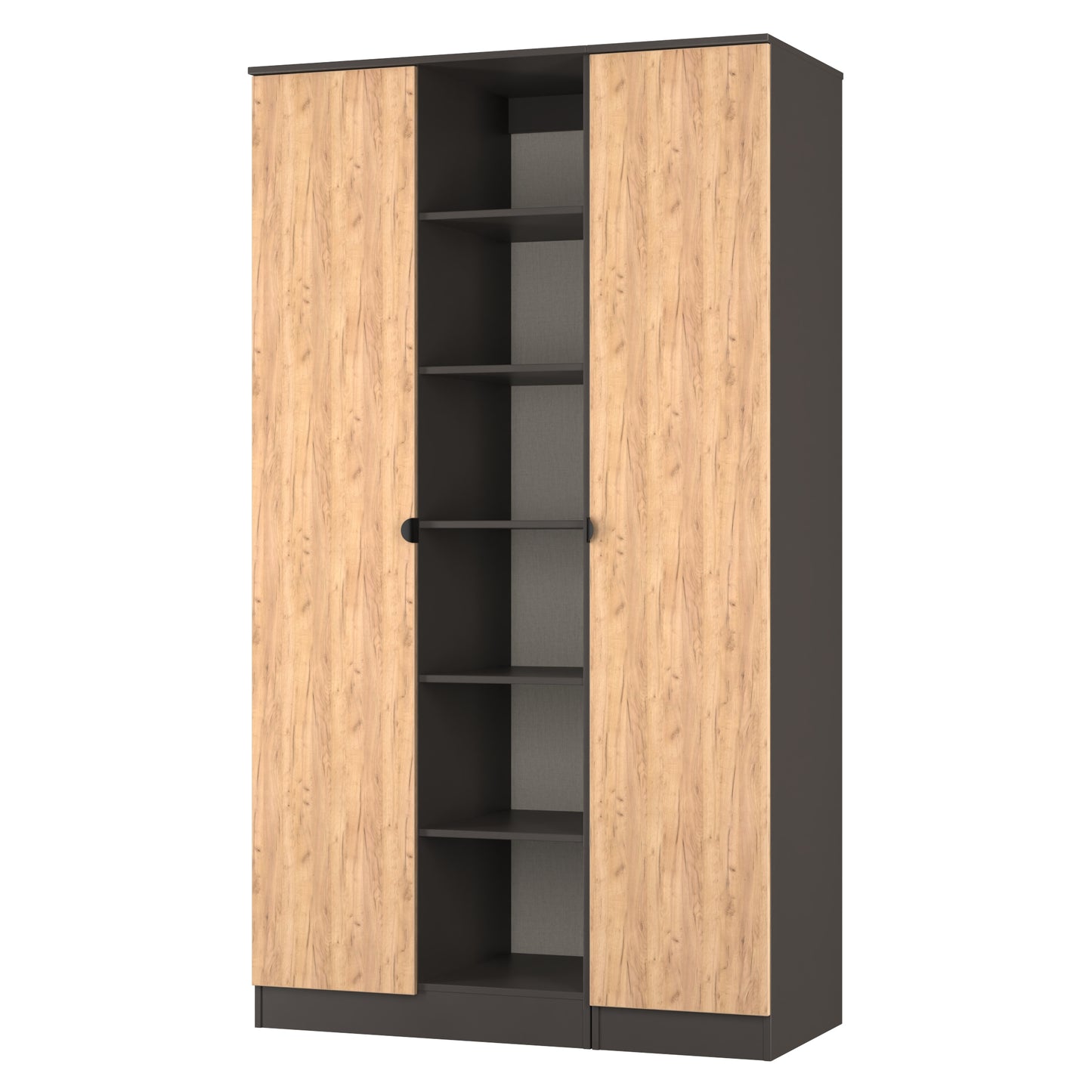 Bora Tall Wardrobe Oak & Dark Grey 3 Doors 6 Shelves 196cm