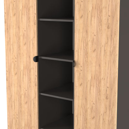 Bora Tall Wardrobe Oak & Dark Grey 3 Doors 6 Shelves 196cm