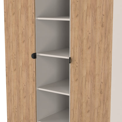 Bora Tall Wardrobe Oak & Off-White 3 Doors 6 Shelves 196cm