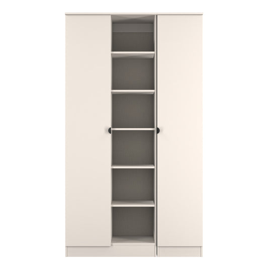 Bora Tall Wardrobe Off-White 3 Doors 6 Shelves 196cm