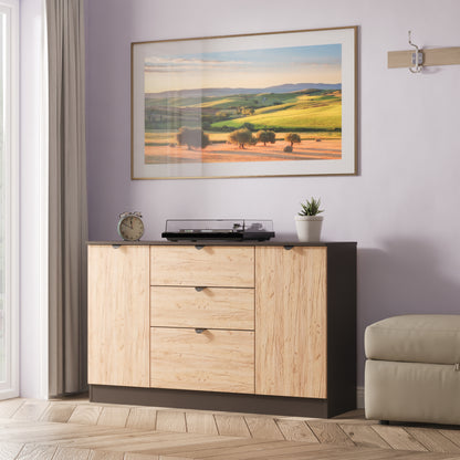Bora Large Sideboard Oak & Dark Grey 2 Doors 2 Shelves 3 Drawers 126cm