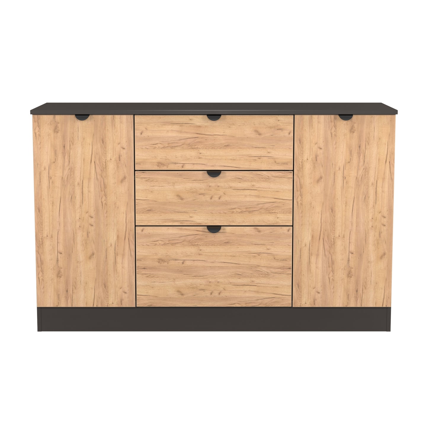 Bora Large Sideboard Oak & Dark Grey 2 Doors 2 Shelves 3 Drawers 126cm