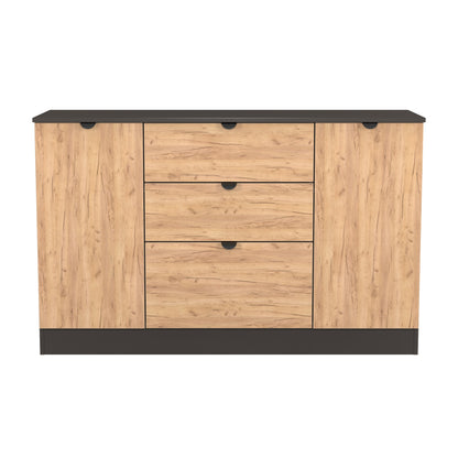 Bora Large Sideboard Oak & Dark Grey 2 Doors 2 Shelves 3 Drawers 126cm