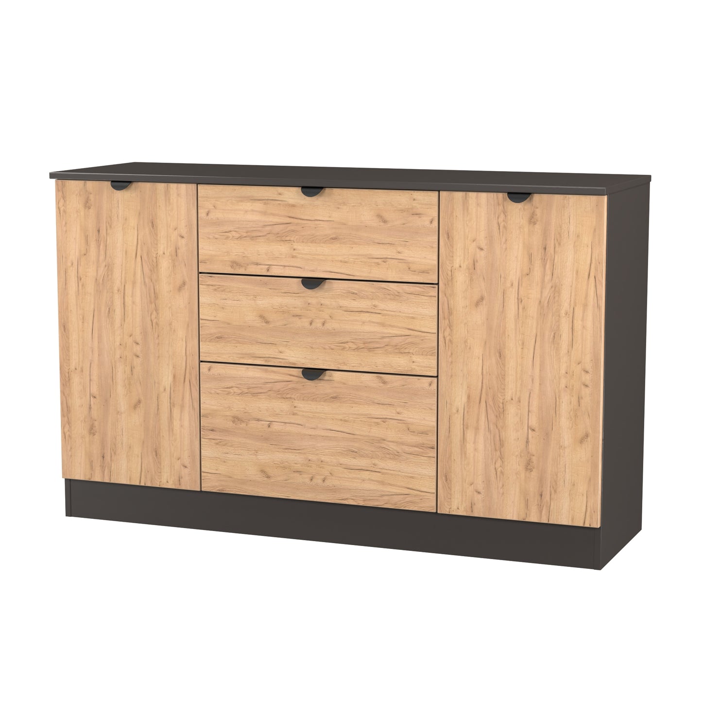 Bora Large Sideboard Oak & Dark Grey 2 Doors 2 Shelves 3 Drawers 126cm