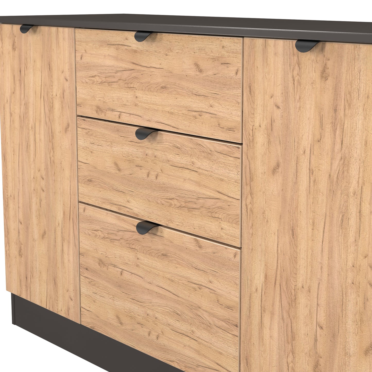 Bora Large Sideboard Oak & Dark Grey 2 Doors 2 Shelves 3 Drawers 126cm