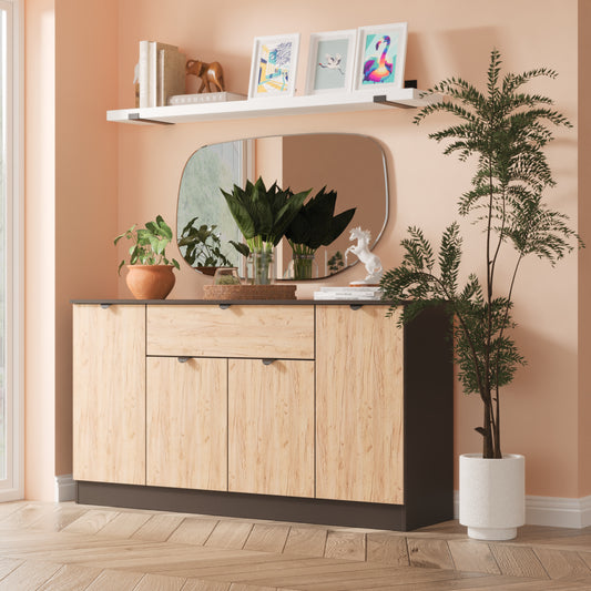 Bora Large Sideboard Gold & Dark Grey 4 Doors 2 Shelves 1 Drawer 144cm