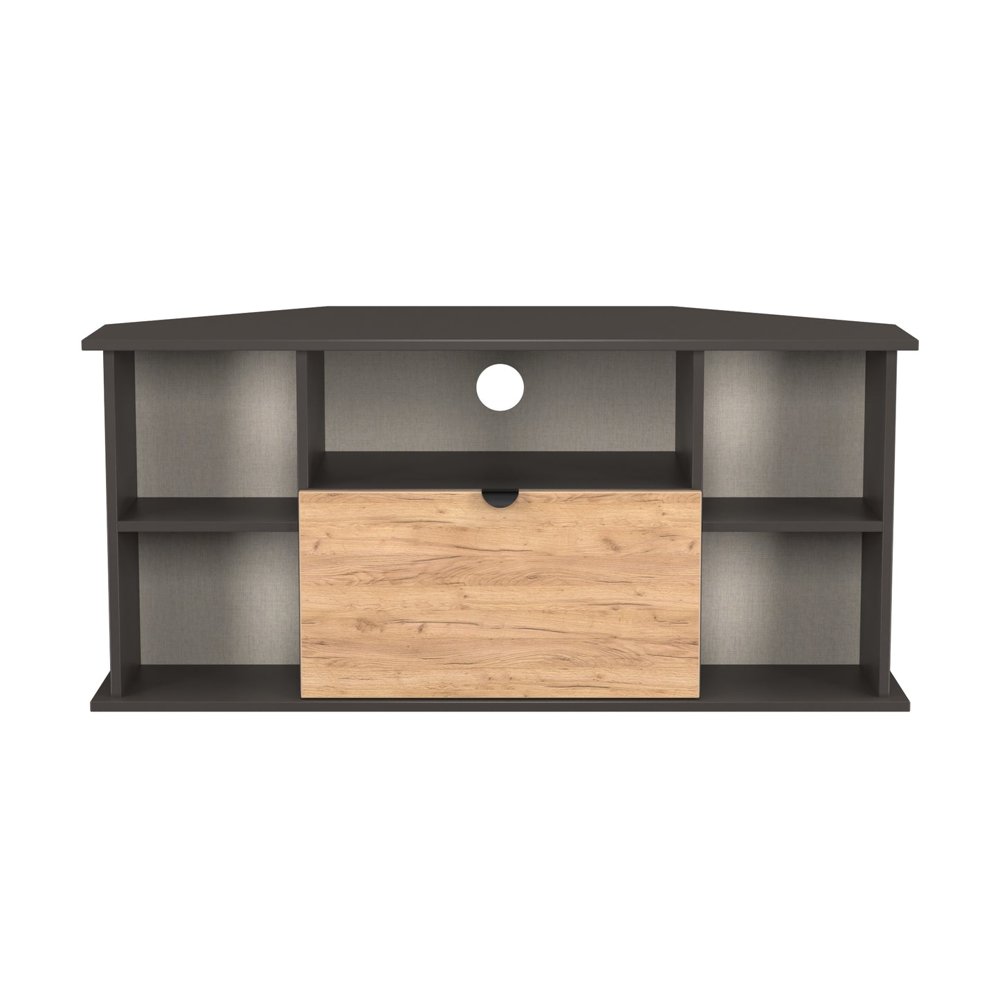 Bora Corner Corner TV Unit Gold & Dark Grey 4 Shelves 1 Drawer 110cm