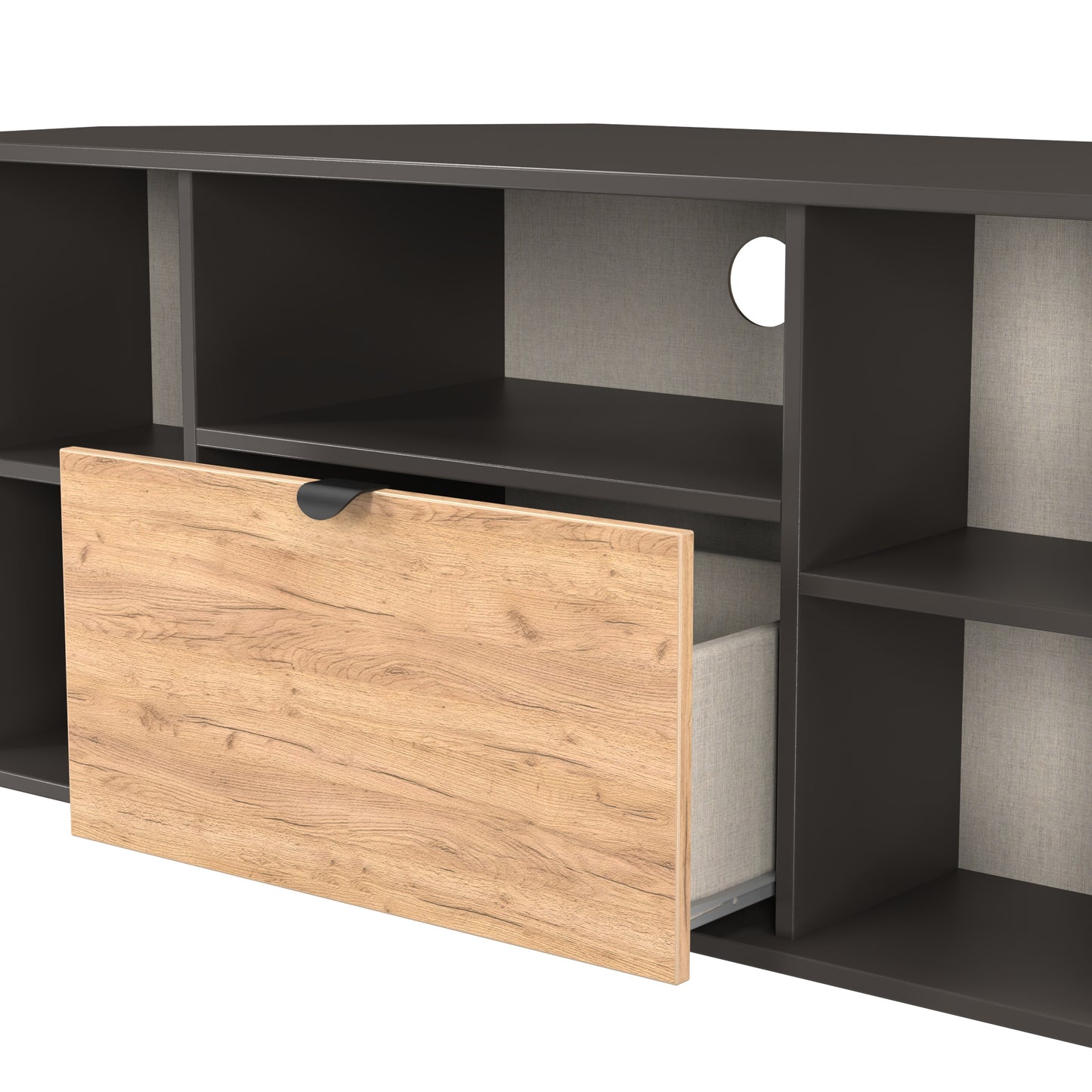 Bora Corner Corner TV Unit Gold & Dark Grey 4 Shelves 1 Drawer 110cm