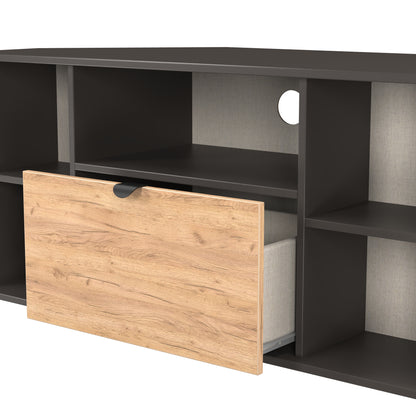 Bora Corner Corner TV Unit Gold & Dark Grey 4 Shelves 1 Drawer 110cm
