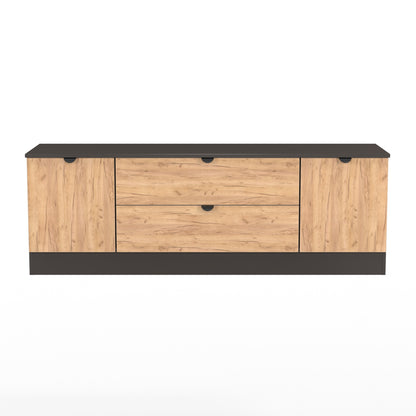Bora TV Unit Oak & Dark Grey 2 Drawers 2 Doors 144cm