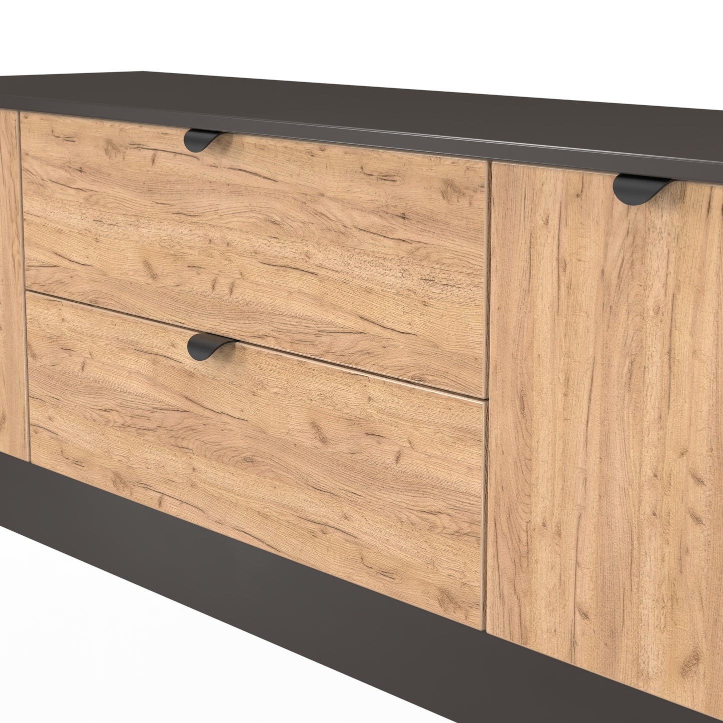 Bora TV Unit Oak & Dark Grey 2 Drawers 2 Doors 144cm