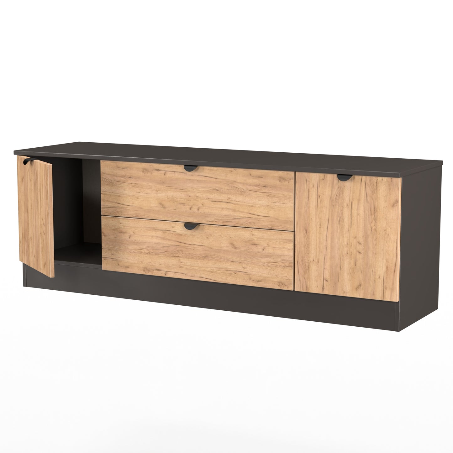 Bora TV Unit Oak & Dark Grey 2 Drawers 2 Doors 144cm