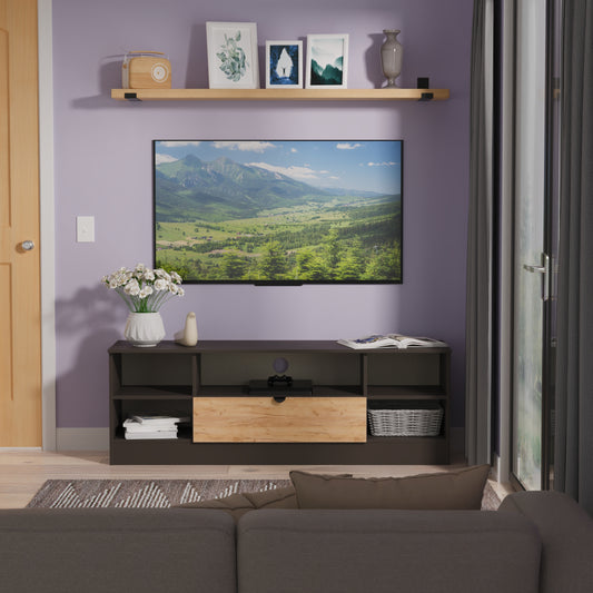 Bora TV Unit Gold & Dark Grey 5 Shelves 1 Drawer 144cm