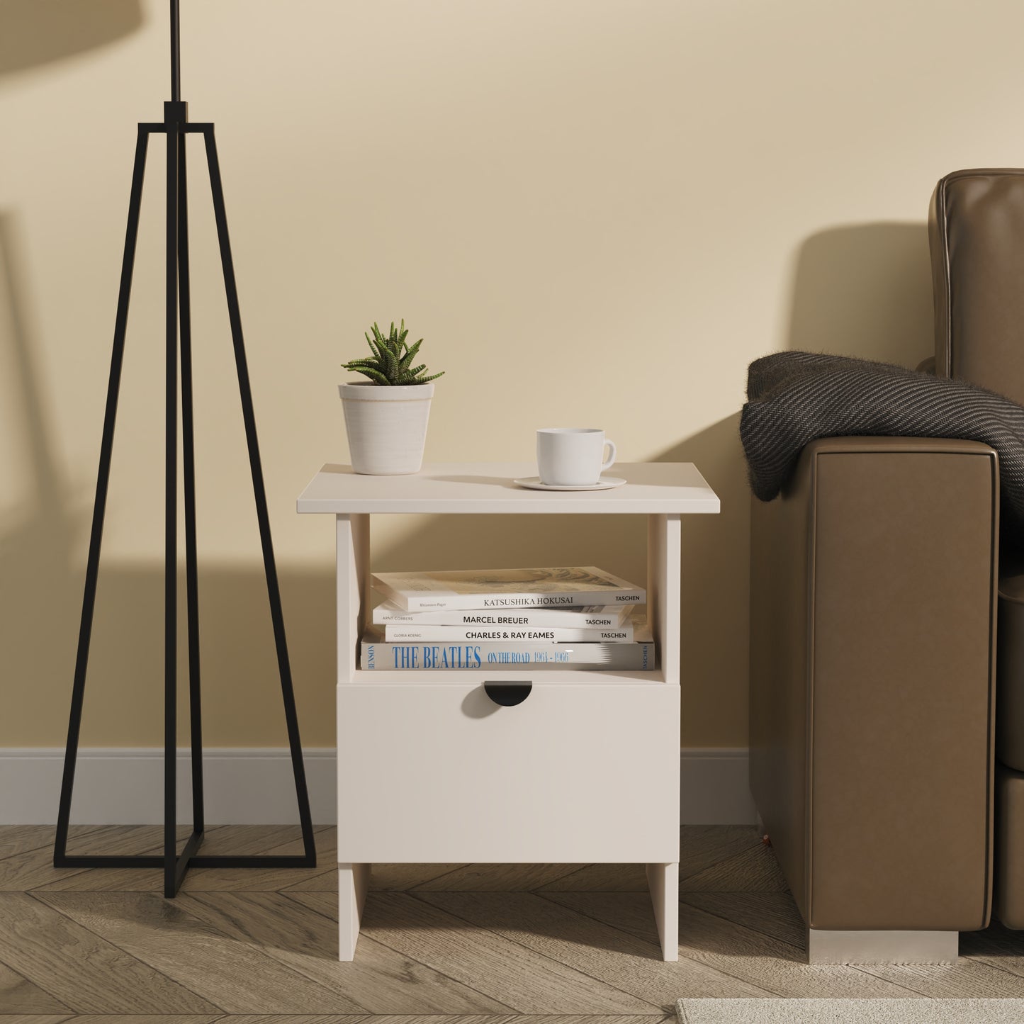 Bora Side Table Off-White 1 Shelf 1 Drawer 50cm