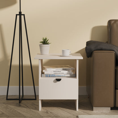 Bora Side Table Off-White 1 Shelf 1 Drawer 50cm
