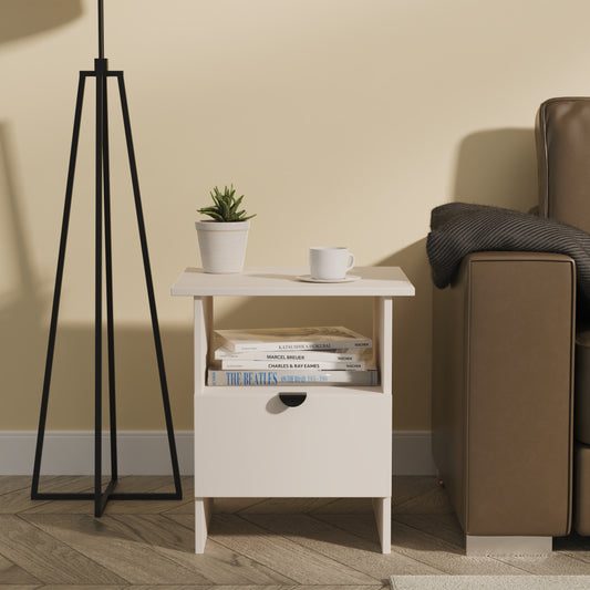 Bora Side Table Off-White 1 Shelf 1 Drawer 50cm