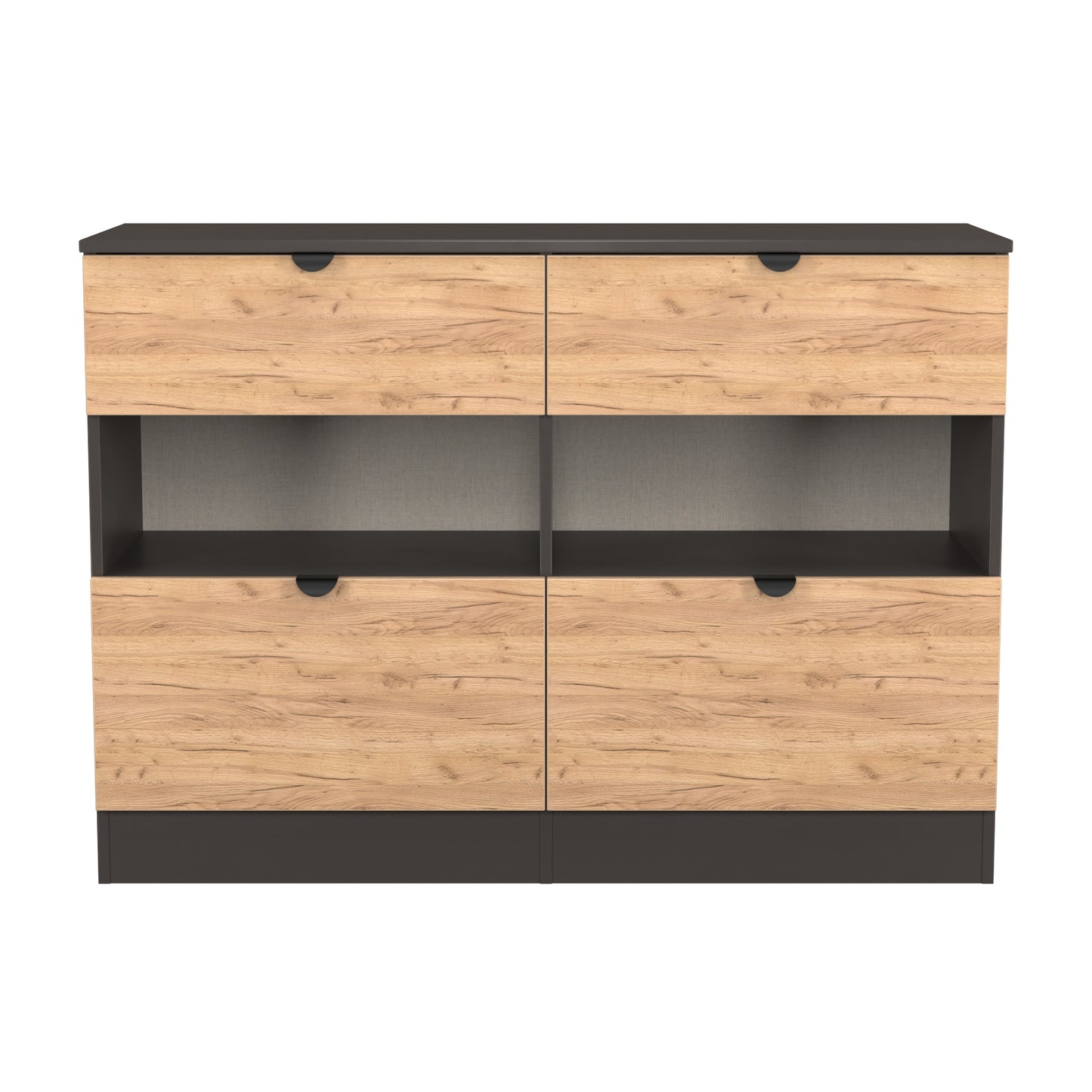 Bora Large Chest of Drawers Oak & Dark Grey 2 Shelves 4 Drawers 110cm
