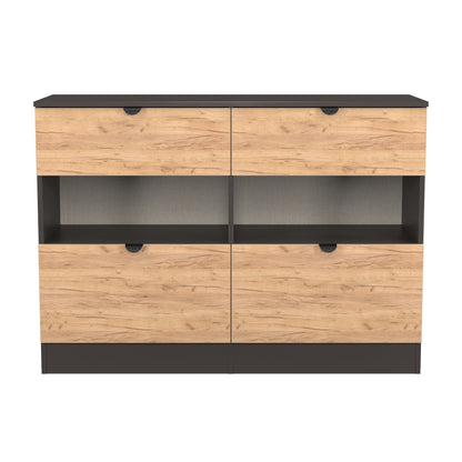 Bora Large Chest of Drawers Oak & Dark Grey 2 Shelves 4 Drawers 110cm