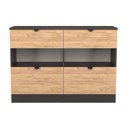 Bora Large Chest of Drawers Oak & Dark Grey 2 Shelves 4 Drawers 110cm