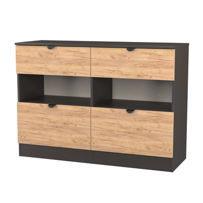 Bora Large Chest of Drawers Oak & Dark Grey 2 Shelves 4 Drawers 110cm