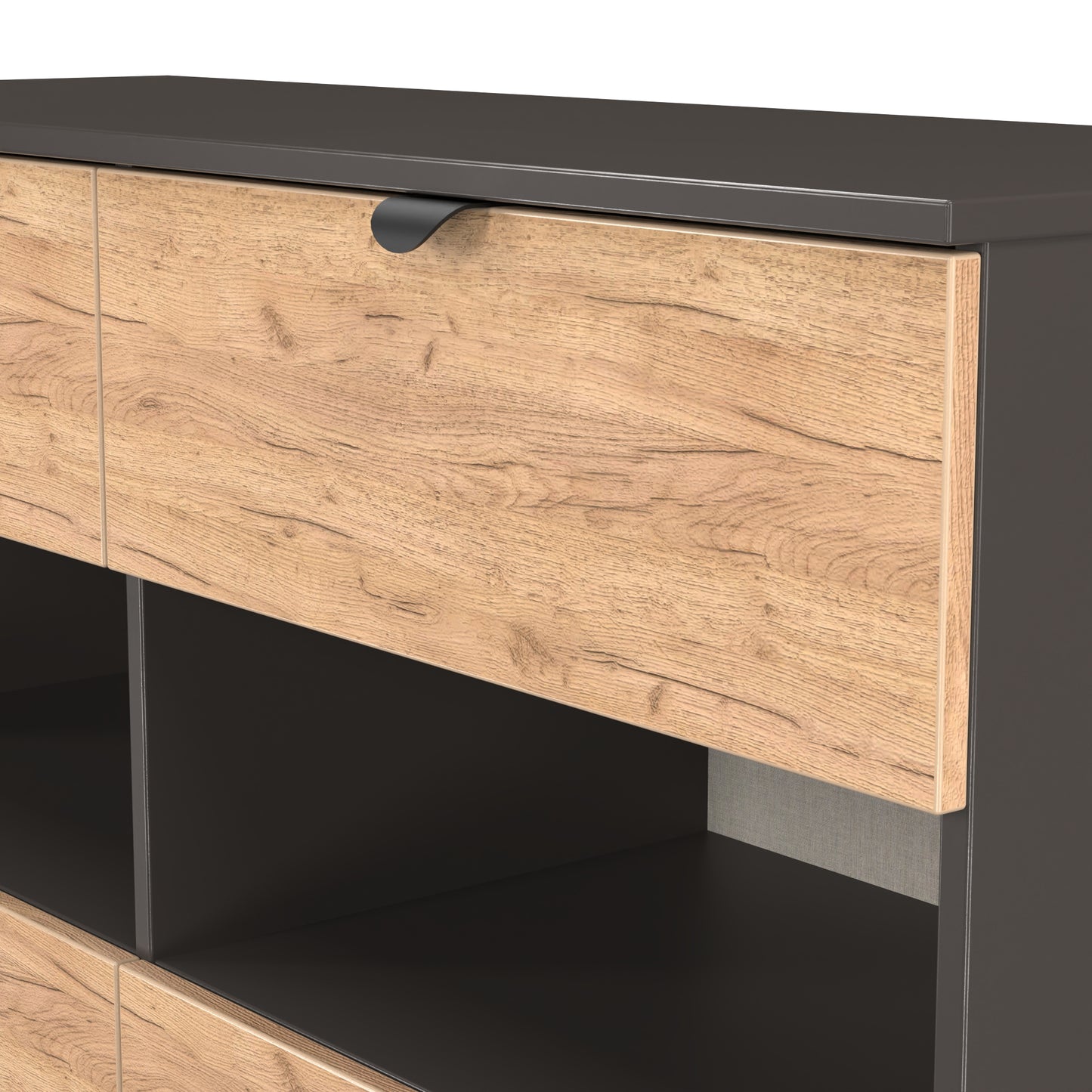 Bora Large Chest of Drawers Oak & Dark Grey 2 Shelves 4 Drawers 110cm