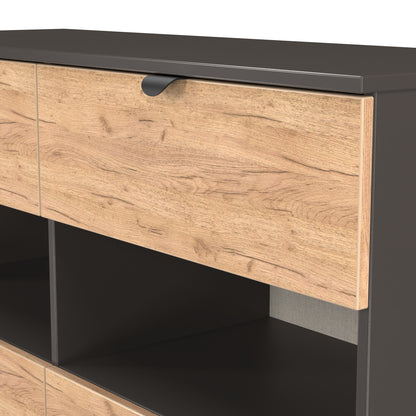 Bora Large Chest of Drawers Oak & Dark Grey 2 Shelves 4 Drawers 110cm
