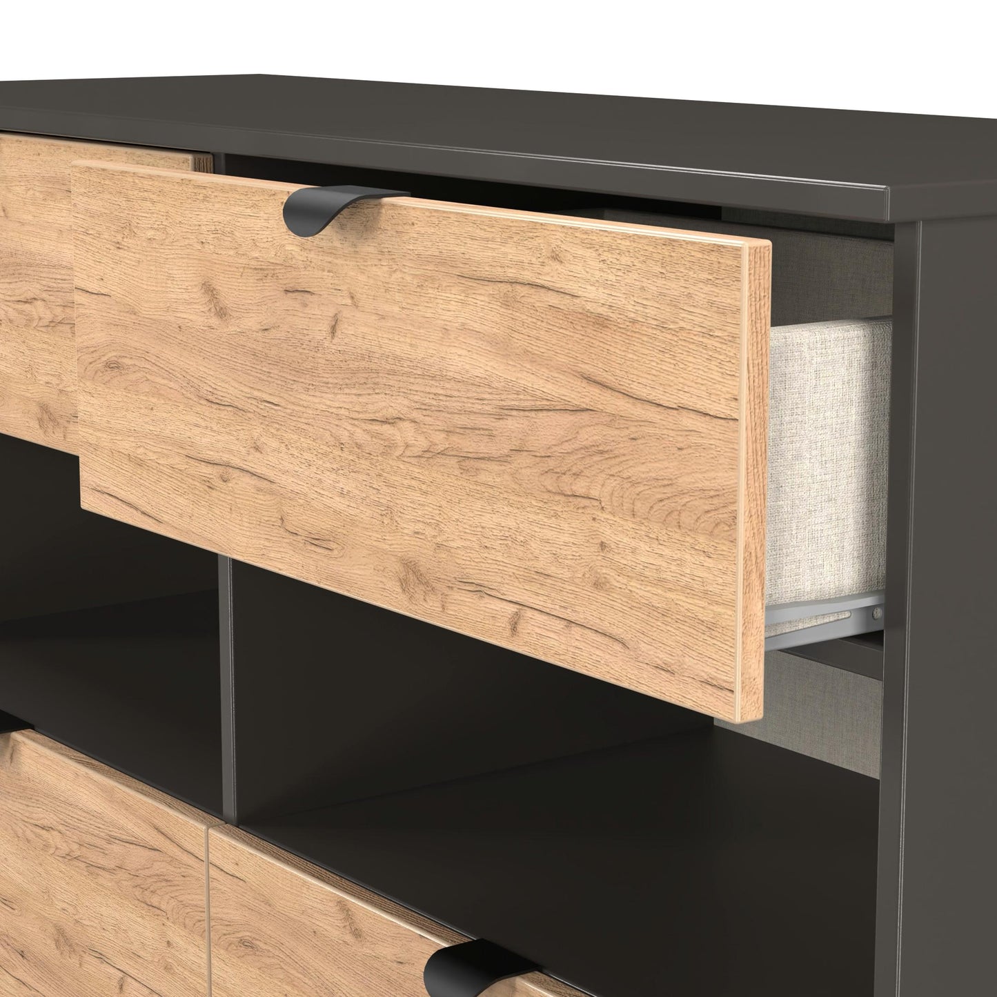 Bora Large Chest of Drawers Oak & Dark Grey 2 Shelves 4 Drawers 110cm