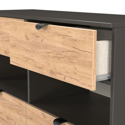 Bora Large Chest of Drawers Oak & Dark Grey 2 Shelves 4 Drawers 110cm