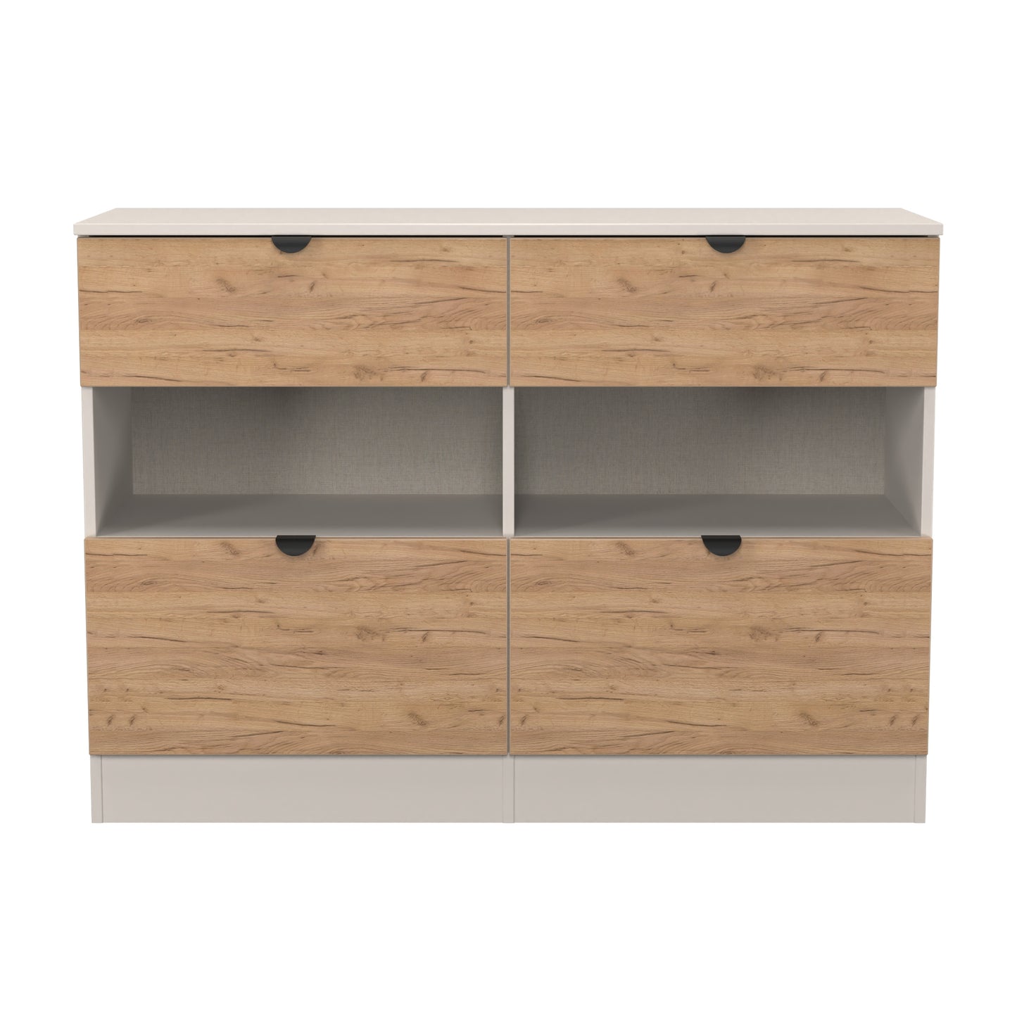 Bora Large Chest of Drawers Oak & Off-White 2 Shelves 4 Drawers 110cm