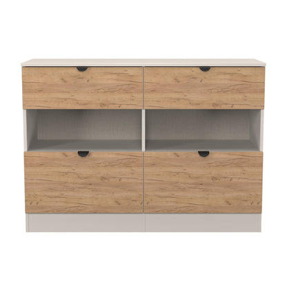 Bora Large Chest of Drawers Oak & Off-White 2 Shelves 4 Drawers 110cm