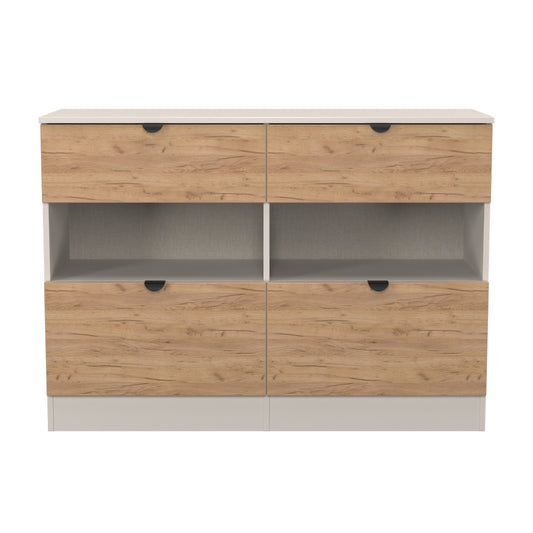 Bora Large Chest of Drawers Oak & Off-White 2 Shelves 4 Drawers 110cm