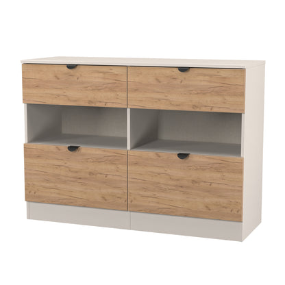 Bora Large Chest of Drawers Oak & Off-White 2 Shelves 4 Drawers 110cm