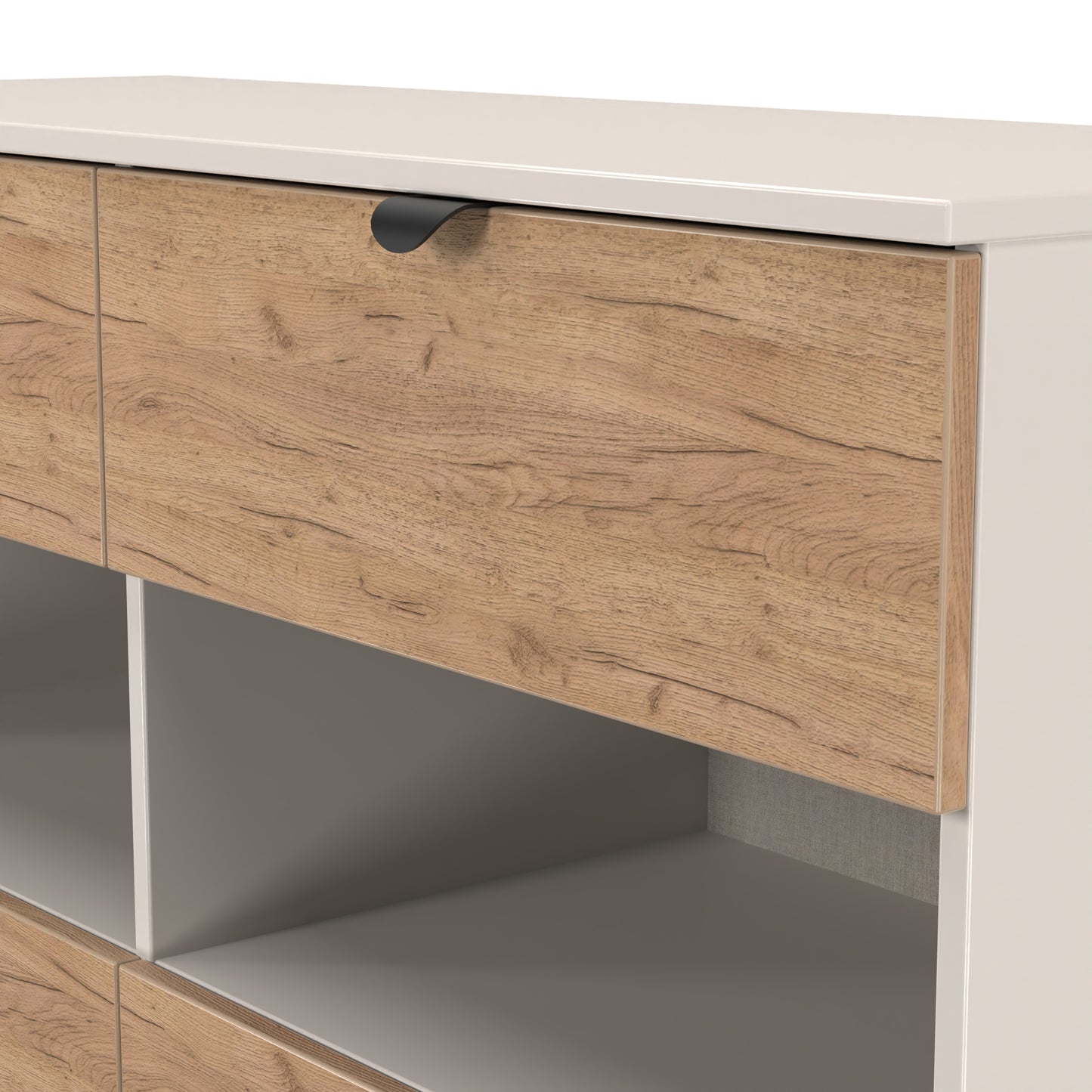 Bora Large Chest of Drawers Oak & Off-White 2 Shelves 4 Drawers 110cm