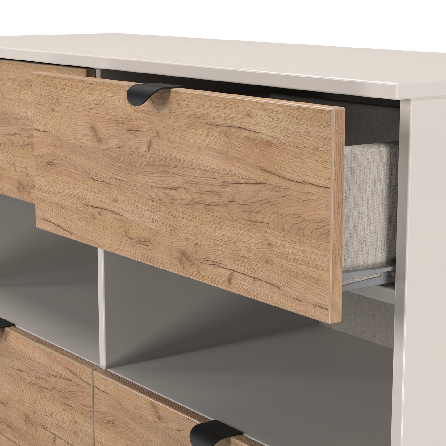 Bora Large Chest of Drawers Oak & Off-White 2 Shelves 4 Drawers 110cm