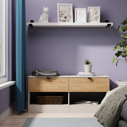 Bora Large Chest of Drawers Oak & Off-White 2 Shelves 2 Drawers 110cm