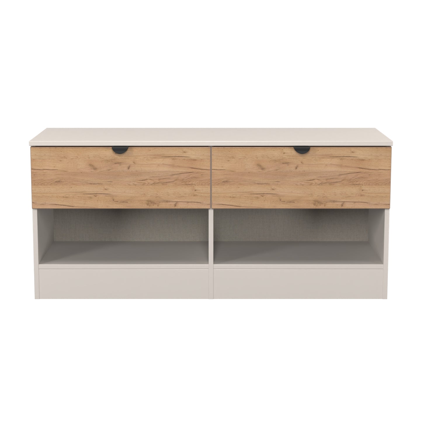Bora Large Chest of Drawers Oak & Off-White 2 Shelves 2 Drawers 110cm