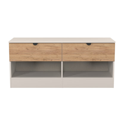 Bora Large Chest of Drawers Oak & Off-White 2 Shelves 2 Drawers 110cm