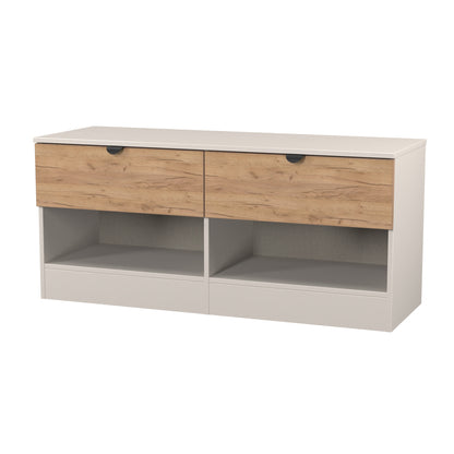 Bora Large Chest of Drawers Oak & Off-White 2 Shelves 2 Drawers 110cm
