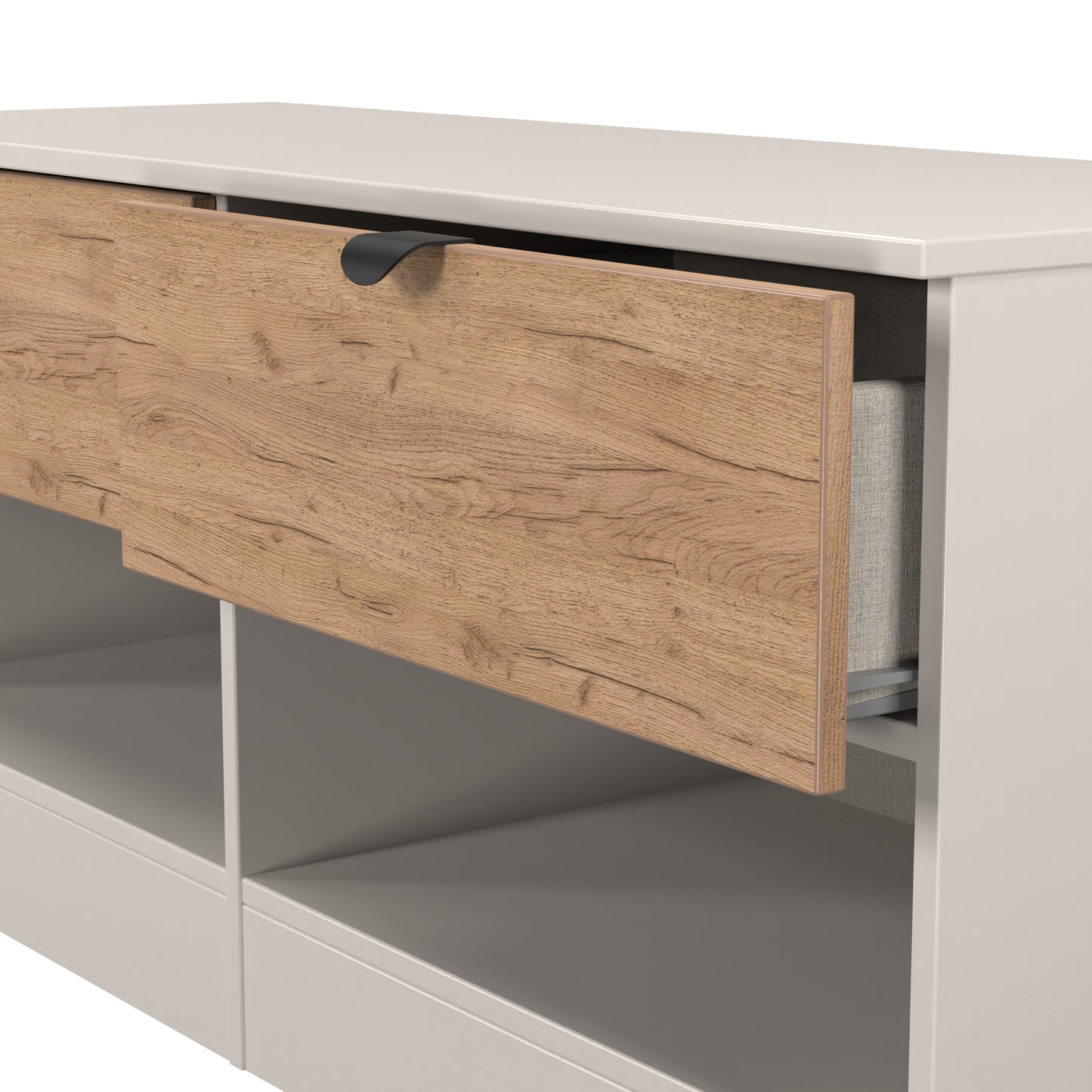 Bora Large Chest of Drawers Oak & Off-White 2 Shelves 2 Drawers 110cm