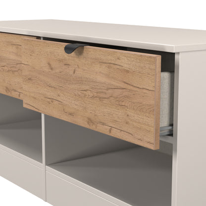 Bora Large Chest of Drawers Oak & Off-White 2 Shelves 2 Drawers 110cm