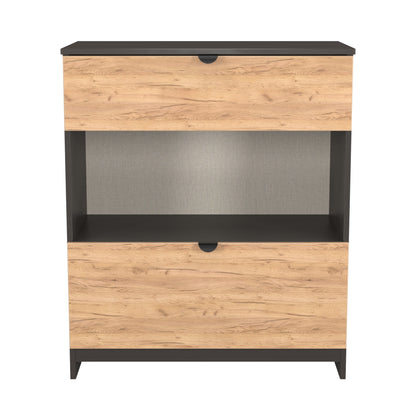 Bora Chest of Drawers Oak & Dark Grey 1 Shelf 2 Drawers 89cm