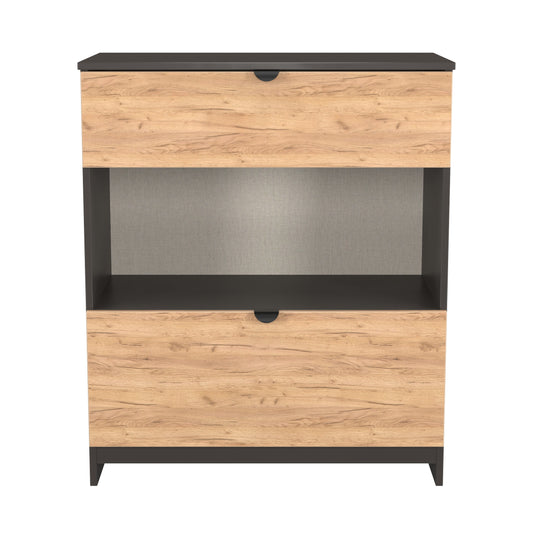 Bora Chest of Drawers Oak & Dark Grey 1 Shelf 2 Drawers 89cm