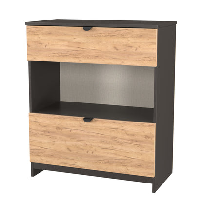 Bora Chest of Drawers Oak & Dark Grey 1 Shelf 2 Drawers 89cm