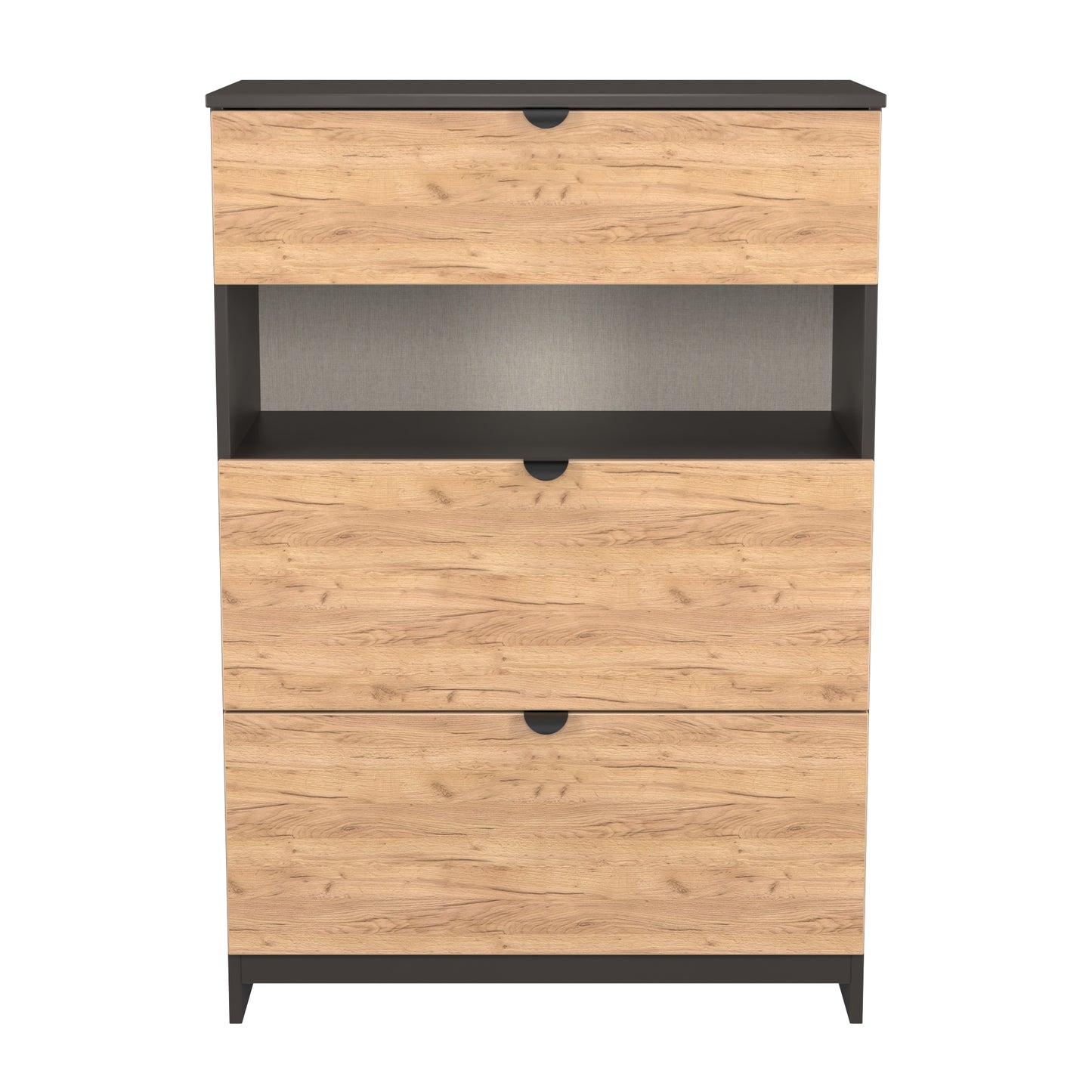 Bora Tall Chest of Drawers Oak & Dark Grey 1 Shelf 3 Drawers 108cm