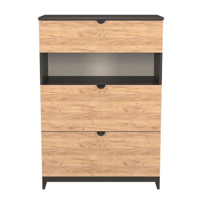 Bora Tall Chest of Drawers Oak & Dark Grey 1 Shelf 3 Drawers 108cm