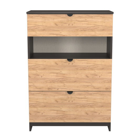 Bora Tall Chest of Drawers Oak & Dark Grey 1 Shelf 3 Drawers 108cm