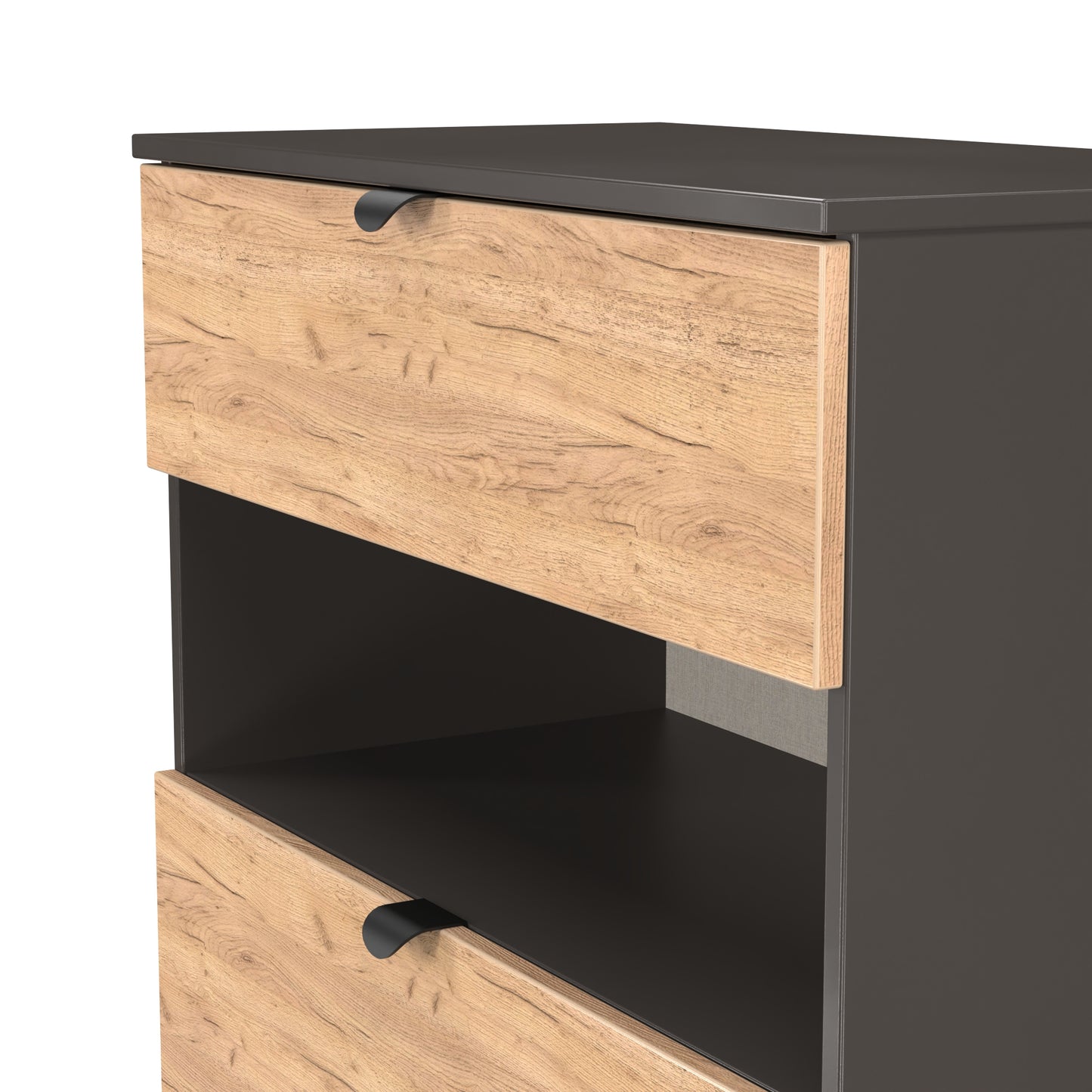 Bora Tall Chest of Drawers Oak & Dark Grey 1 Shelf 3 Drawers 108cm