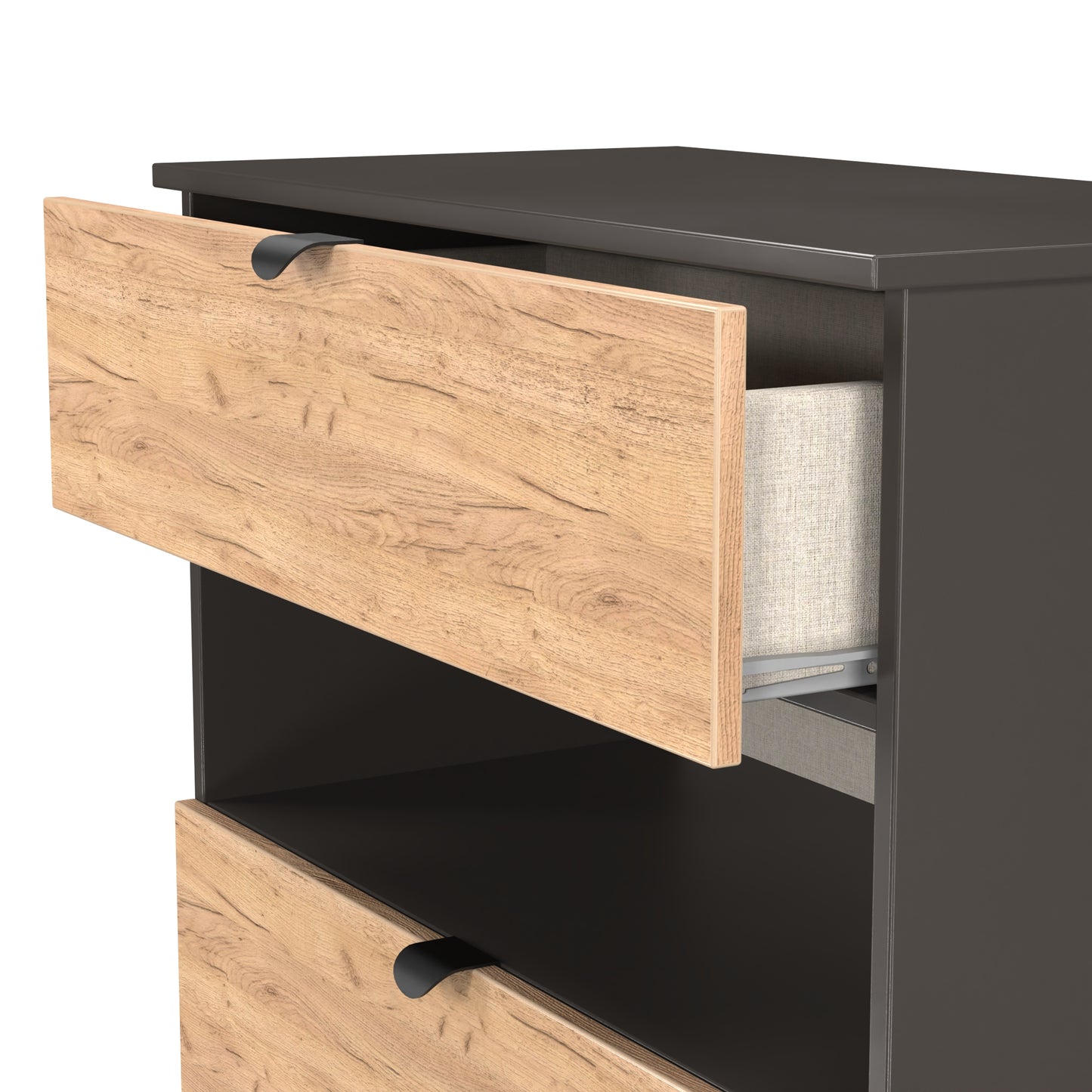 Bora Tall Chest of Drawers Oak & Dark Grey 1 Shelf 3 Drawers 108cm