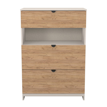 Bora Tall Chest of Drawers Oak & Off-White 1 Shelf 3 Drawers 108cm